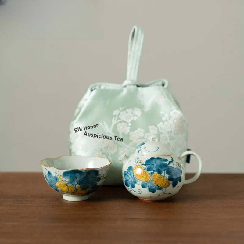 Luxury Bags Hand Painted - Hand-painted Pumpkin Travel Tea Set Kit