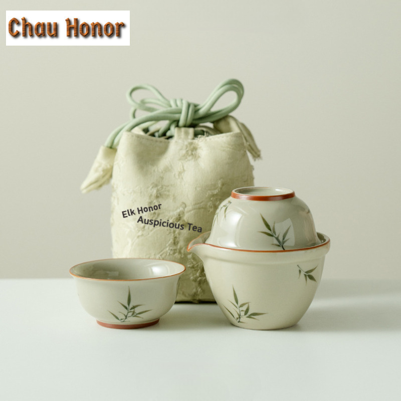 Luxury Bags Hand Painted - Hand-painted Ash Bamboo Green Travel Tea