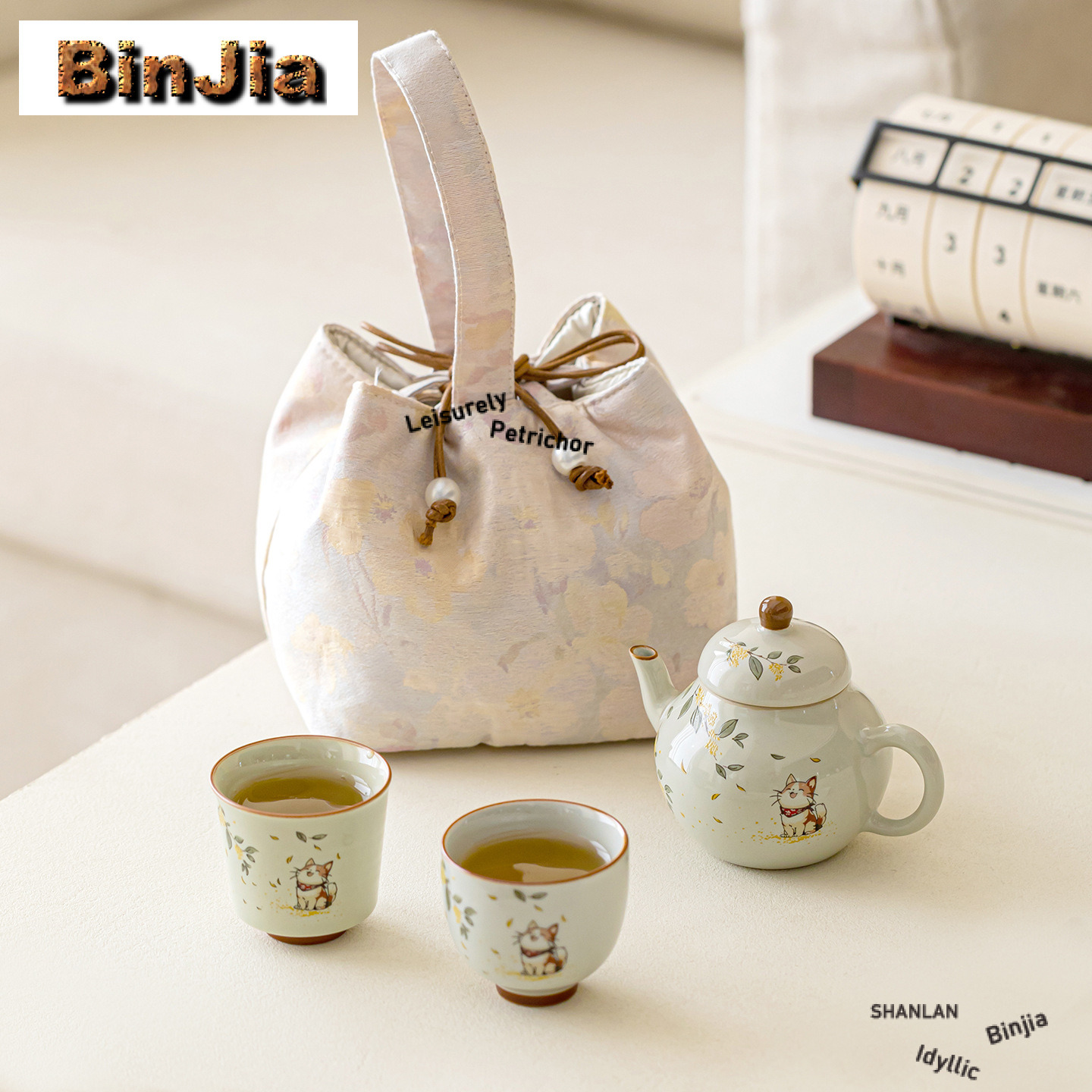 Luxury Bags Hand Painted - Hand Painted Osmanthus Kitten Travel Tea