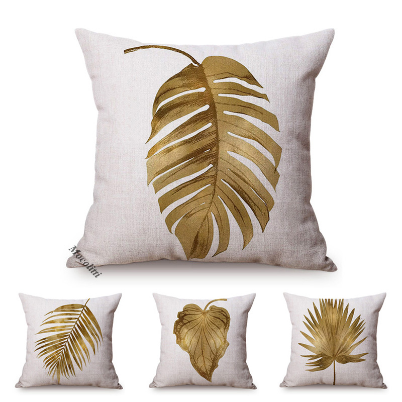 Luxury Bags Hand Painted - Golden Leaf Style Cotton Linen Cushion