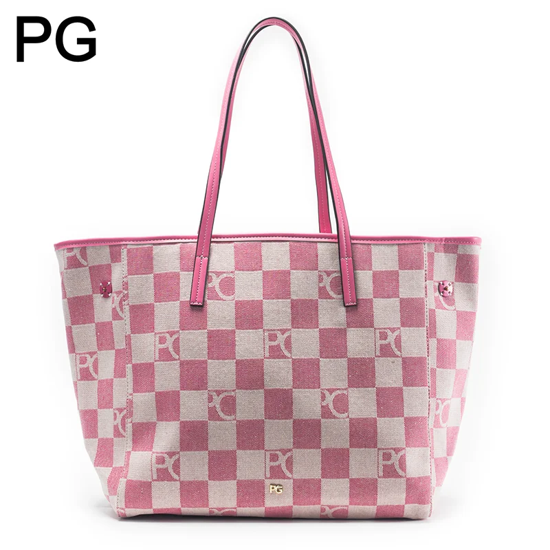 Tote Bag Leather Monogram - PG Retro Womens Checkered Tote Bag