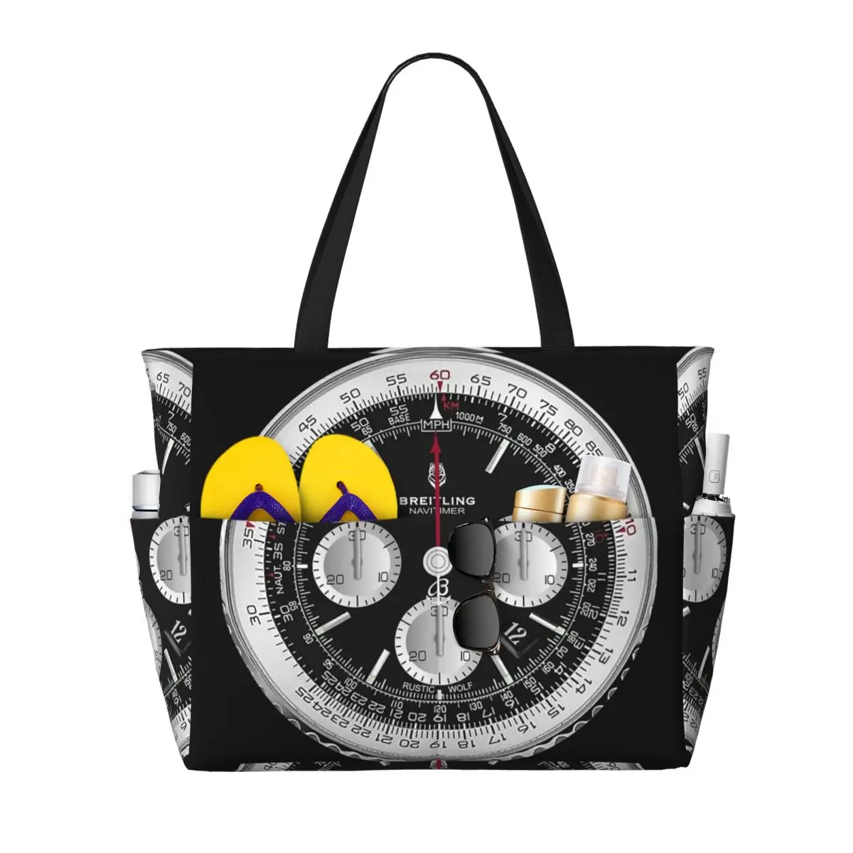 Luxury Yoga Bags - Black Luxury Watch Face Beach Tote